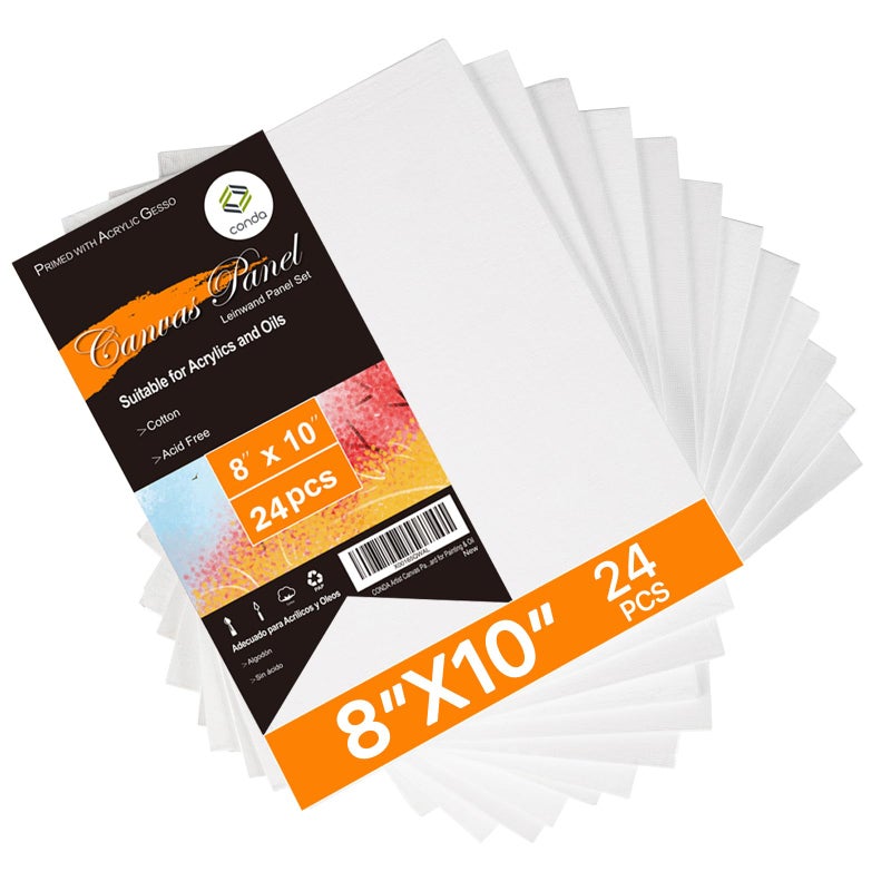 CONDA Canvas Board 8 x 10 inch, 24 Pack Canvases for Painting, 100% Cotton Canvas for Drawing, Gesso Primed Acid-Free, Artist Canvas Panels for Acrylic, Pouring & Oil Painting - Image 1